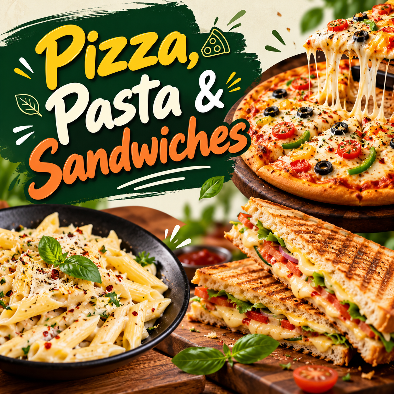 Pizza, Pasta & Sandwiches
