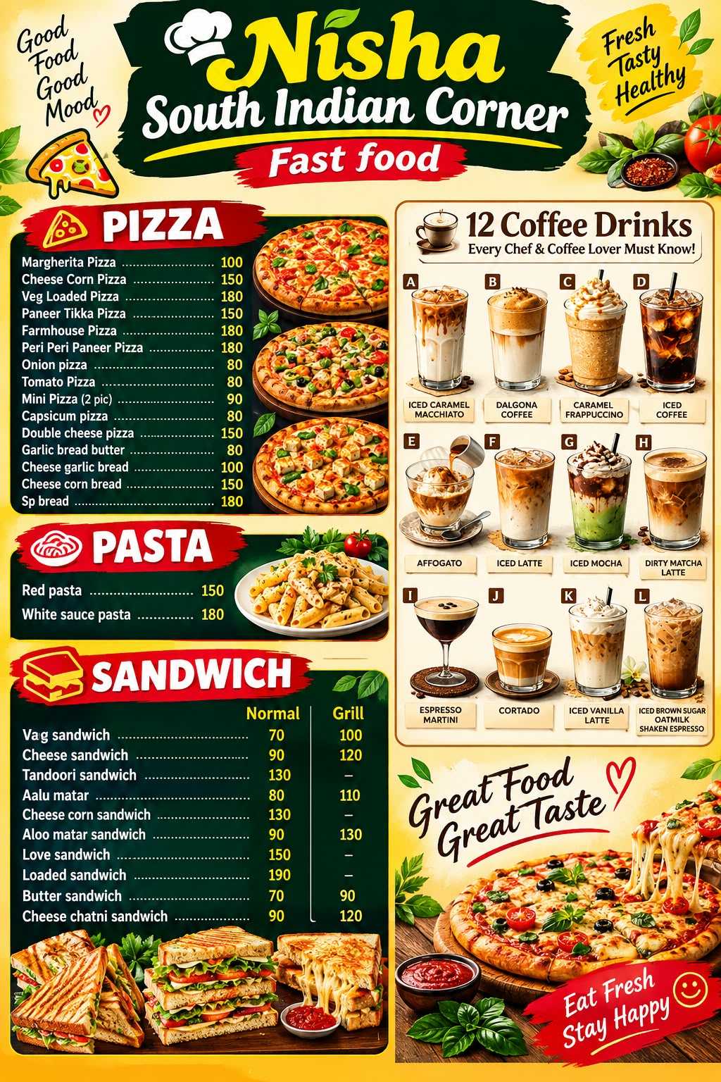 Pizza, Pasta & Sandwiches